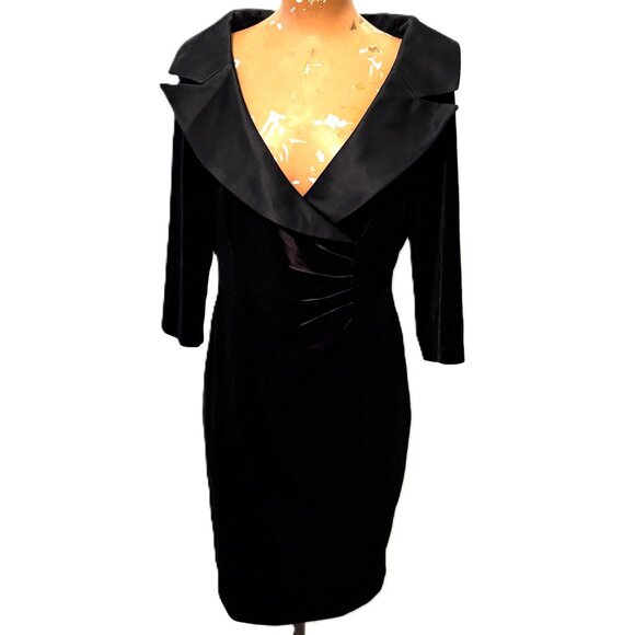 Kay Unger Black Velvet Bodycon Dress Women 10 Shawl Collar Party Cocktail Y2K - Picture 1 of 6